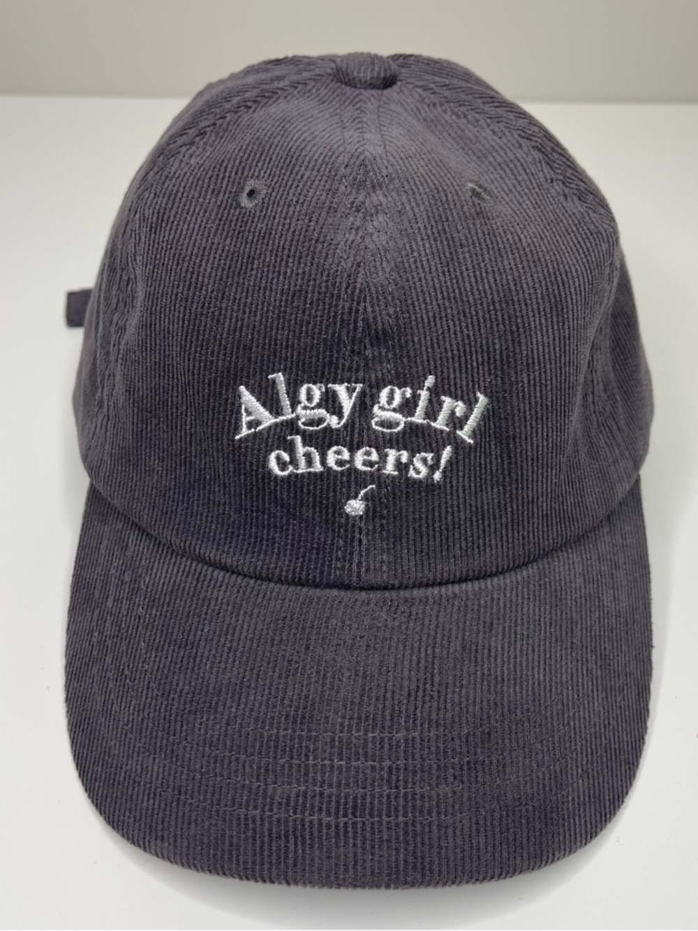 Kawaii Algy Girl Corduroy Hat "Cheers" Baseball Cap (Grey) Adjustable Youth Size